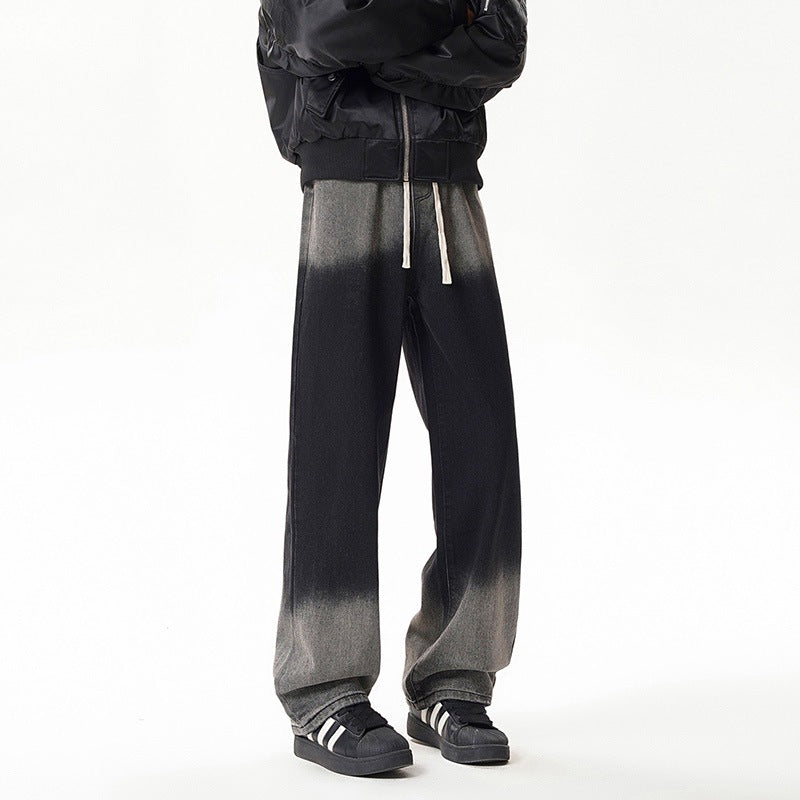 Gradient Drawstring Wide-Leg Jeans