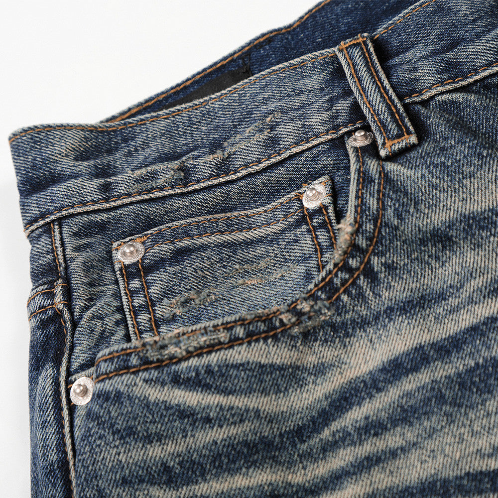 Wear and tear denim wide leg pants for men