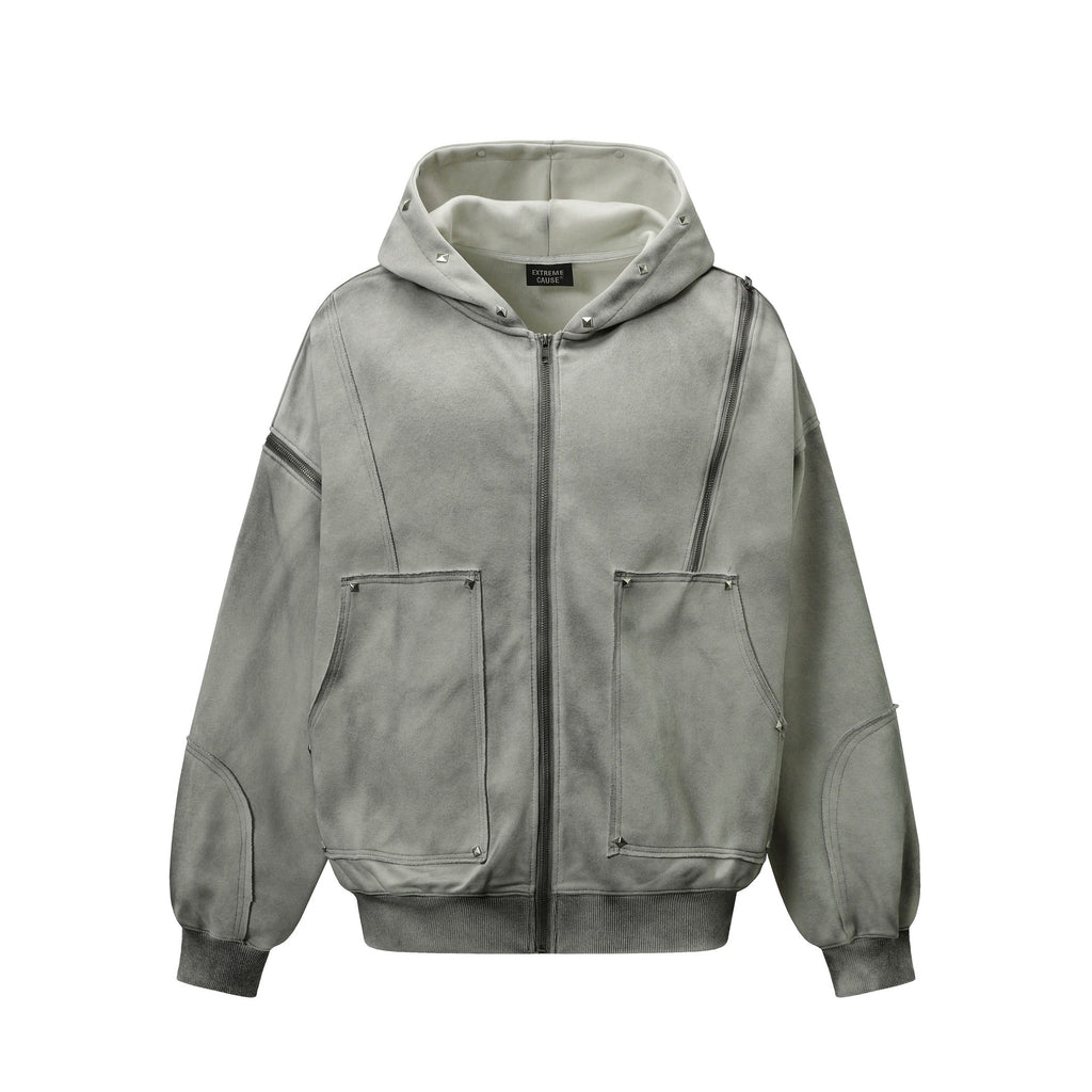 Water washed split rivet hoodie