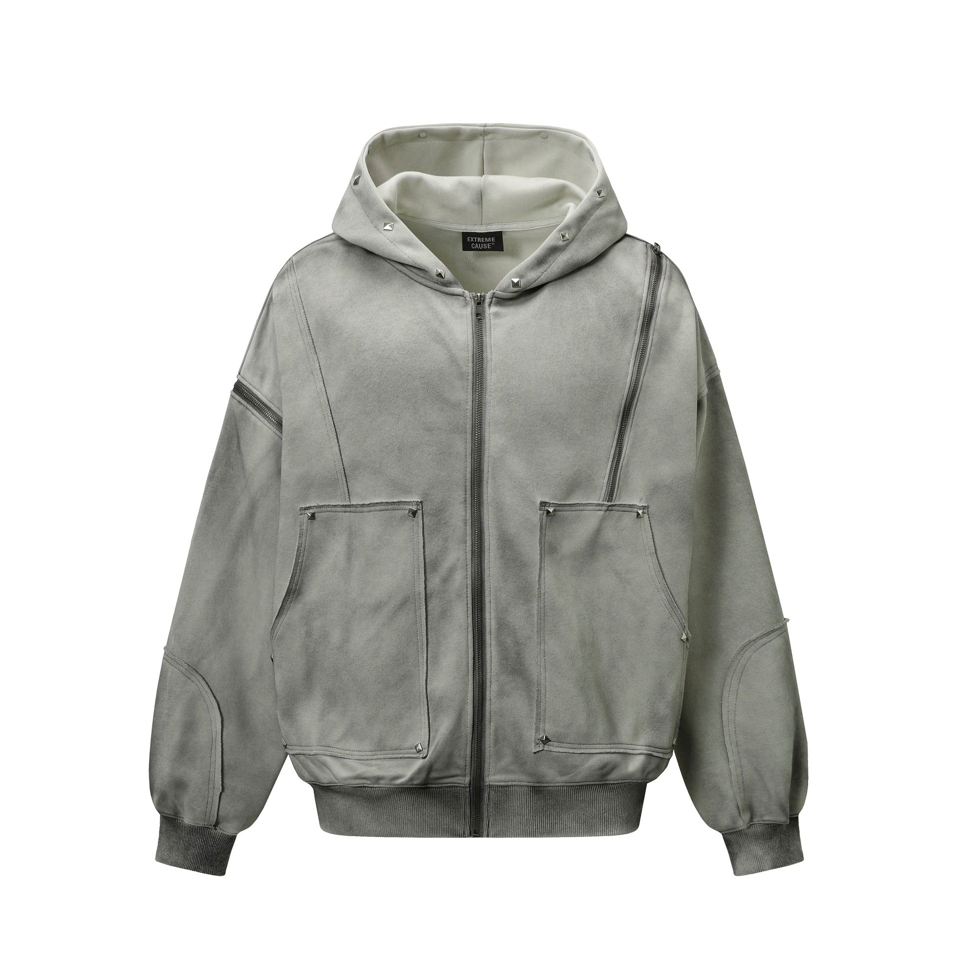 Water washed split rivet hoodie