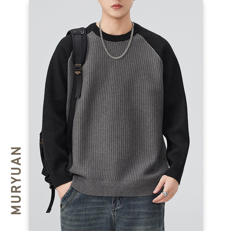 Sleeve Round Neck Knit Sweater for Men