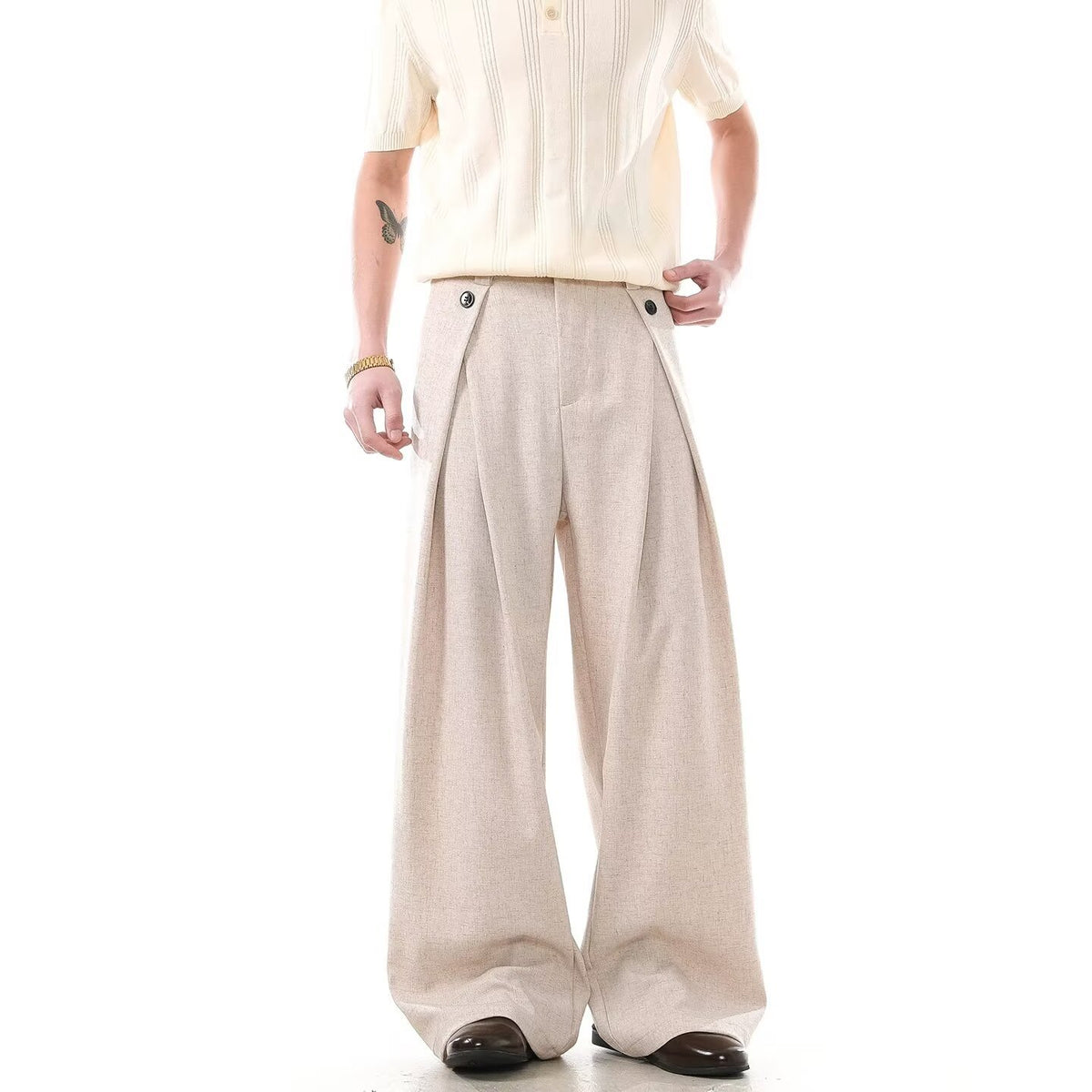 Double Pleat A-Line Casual Trousers for Men