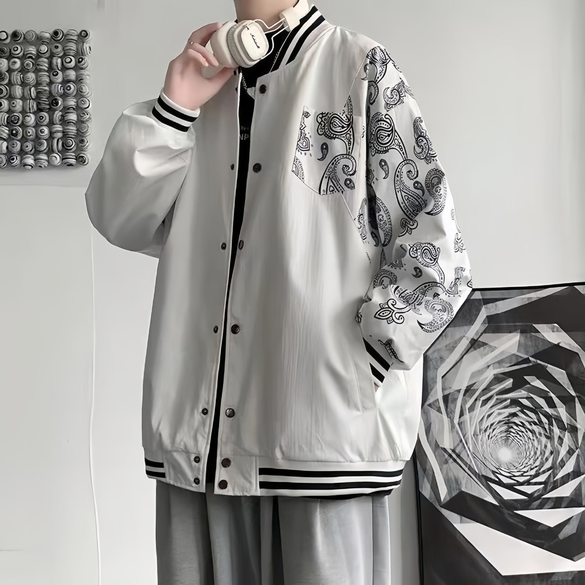 Baseball Jacket for Men with Floral Pattern