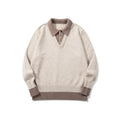 Color-Blocked Mock Two-Piece Knit Sweater with Turn-Down Collar, Unisex Casual Versatile Pullover