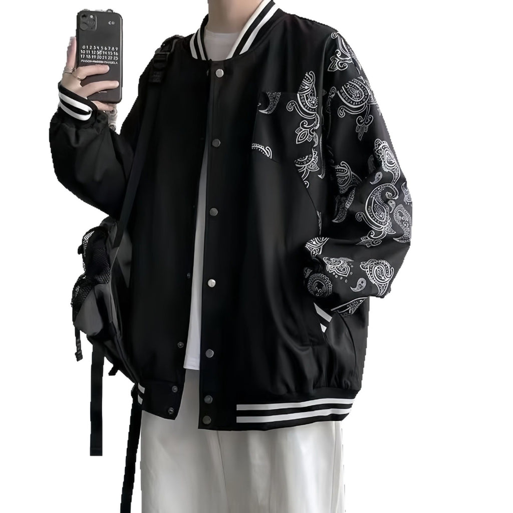 Baseball Jacket for Men with Floral Pattern