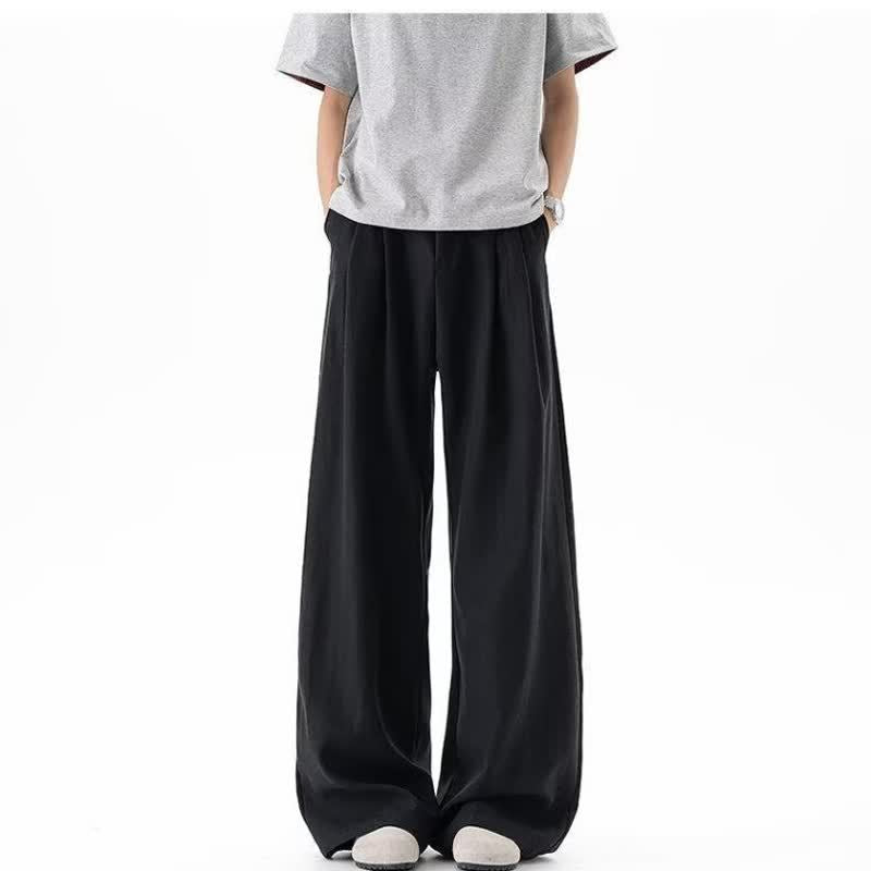 Linen-Like Wrinkled Wide-Leg Trousers for Men