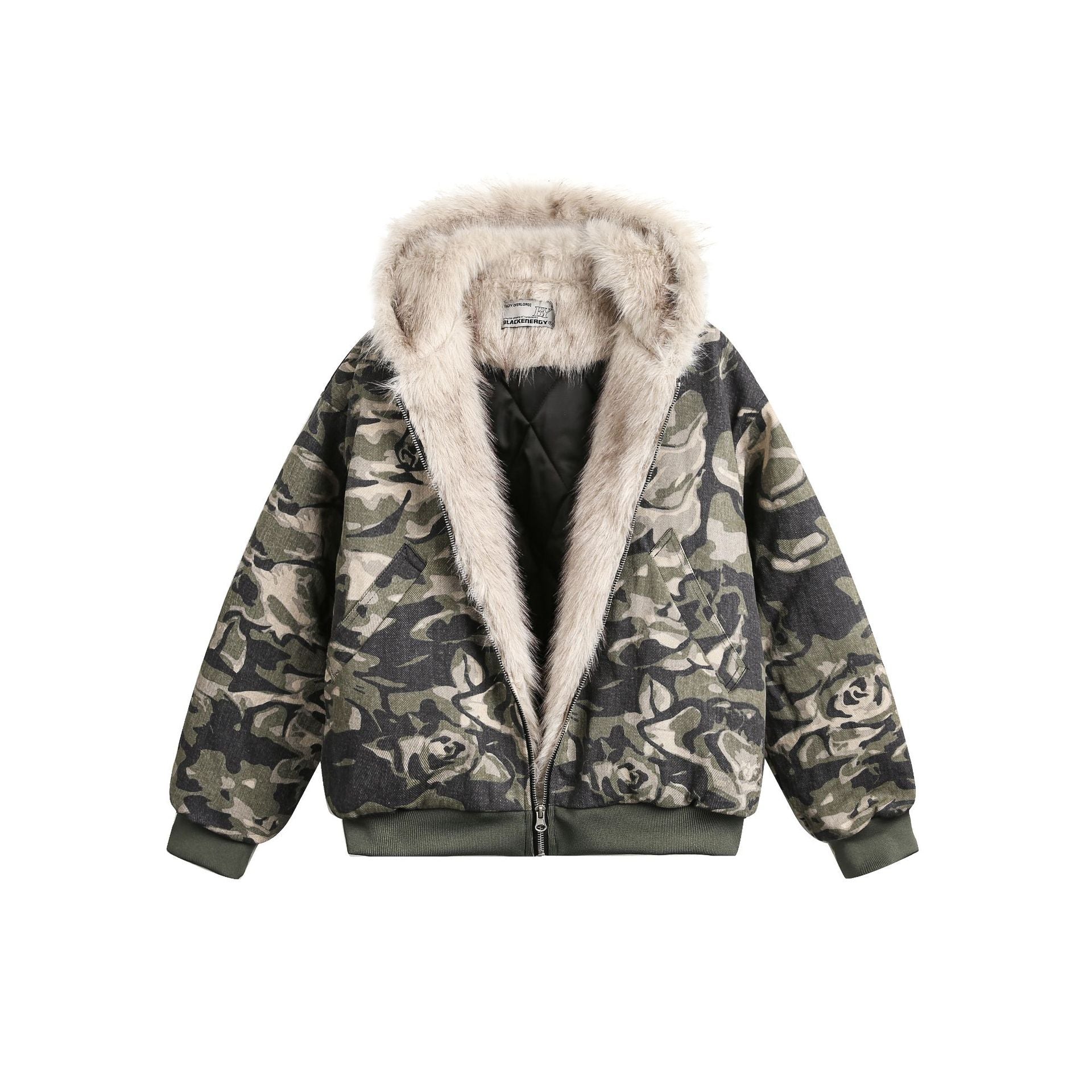 Workwear camouflage fur collar cotton jacket