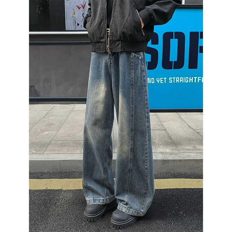 Vintage Blue Cut-Off Denim Pants for Men