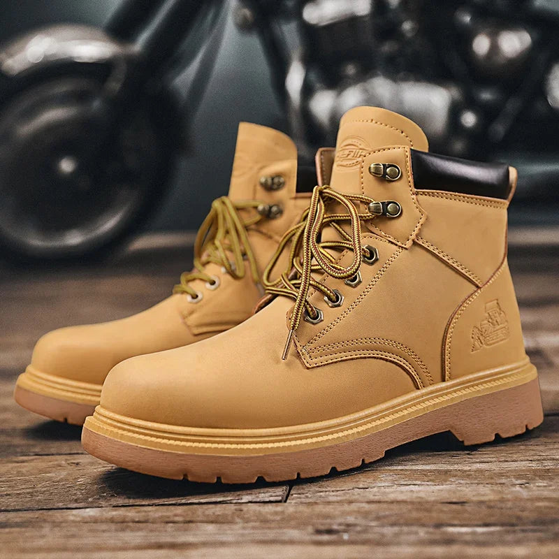 Work Security Black Boots Safety Shoe Classic Biker Ankle Footwear Fashion Non-slip Classic High Top Round Toe Wild Men's Shoes