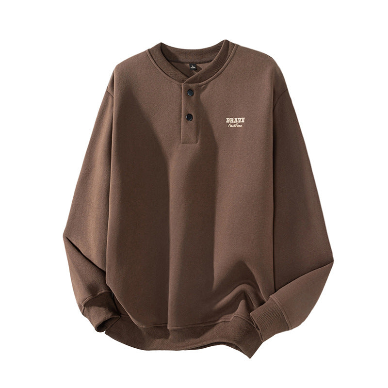Embroidery Henley Neck Sweatshirt for Men