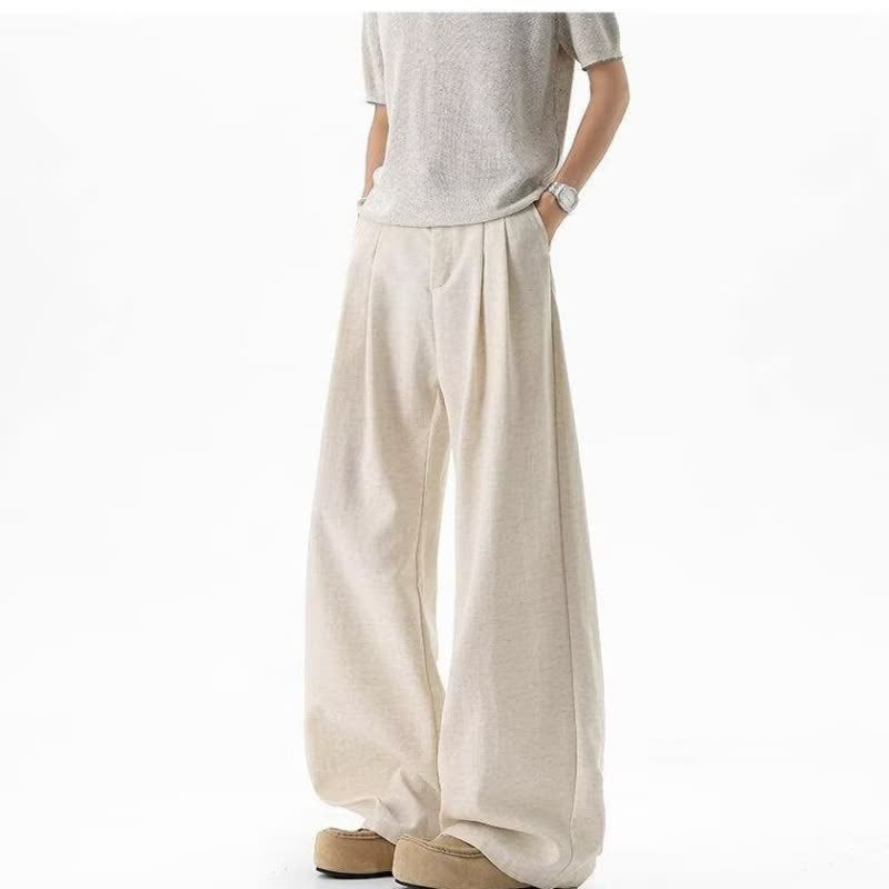 Linen-Like Wrinkled Wide-Leg Trousers for Men