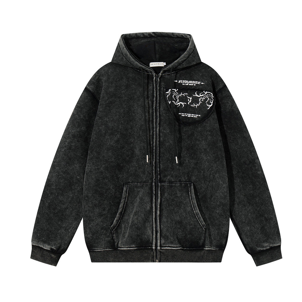 Embroidered and flannel hooded sweatshirt for men