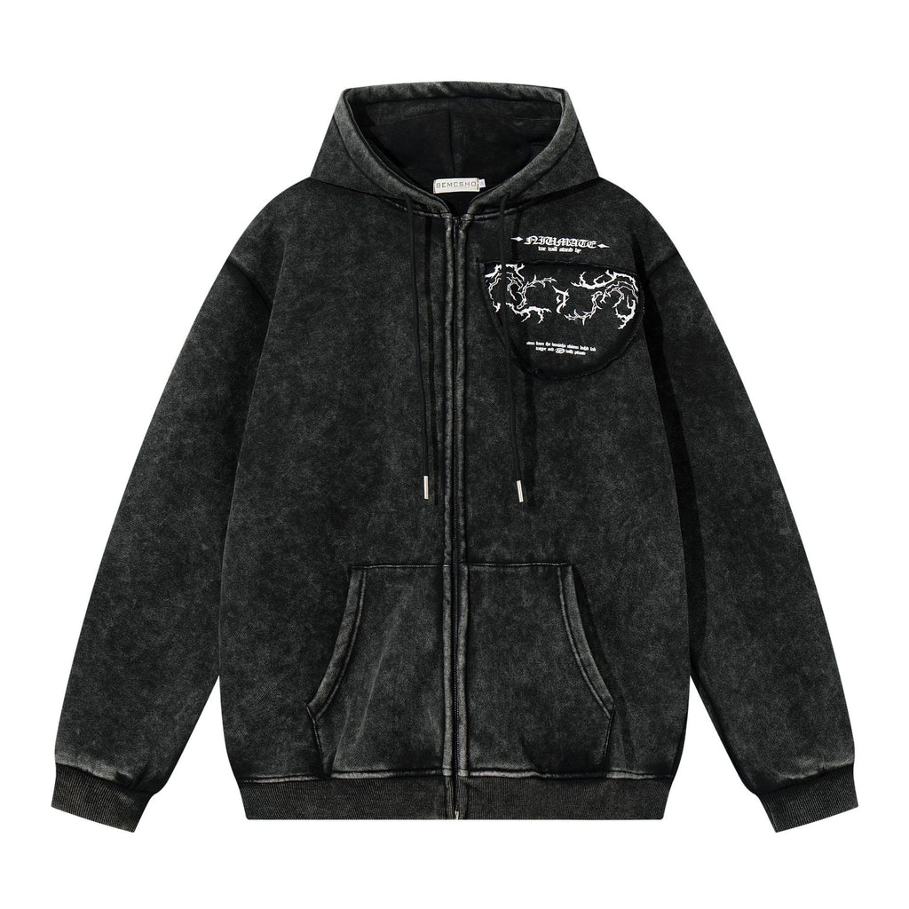 Embroidered and flannel hooded sweatshirt for men