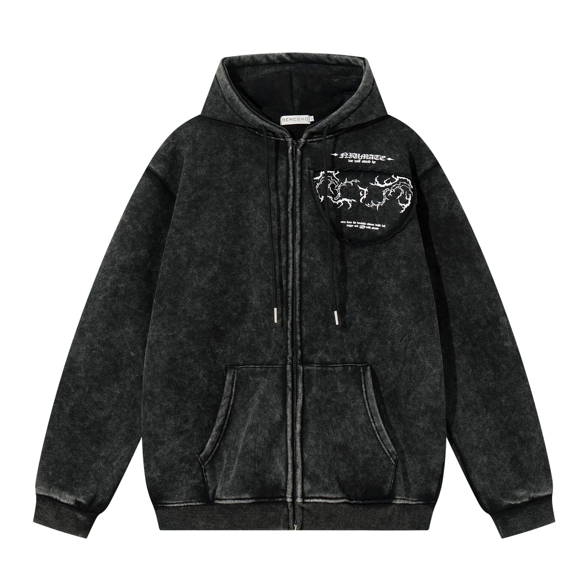 Embroidered and flannel hooded sweatshirt for men