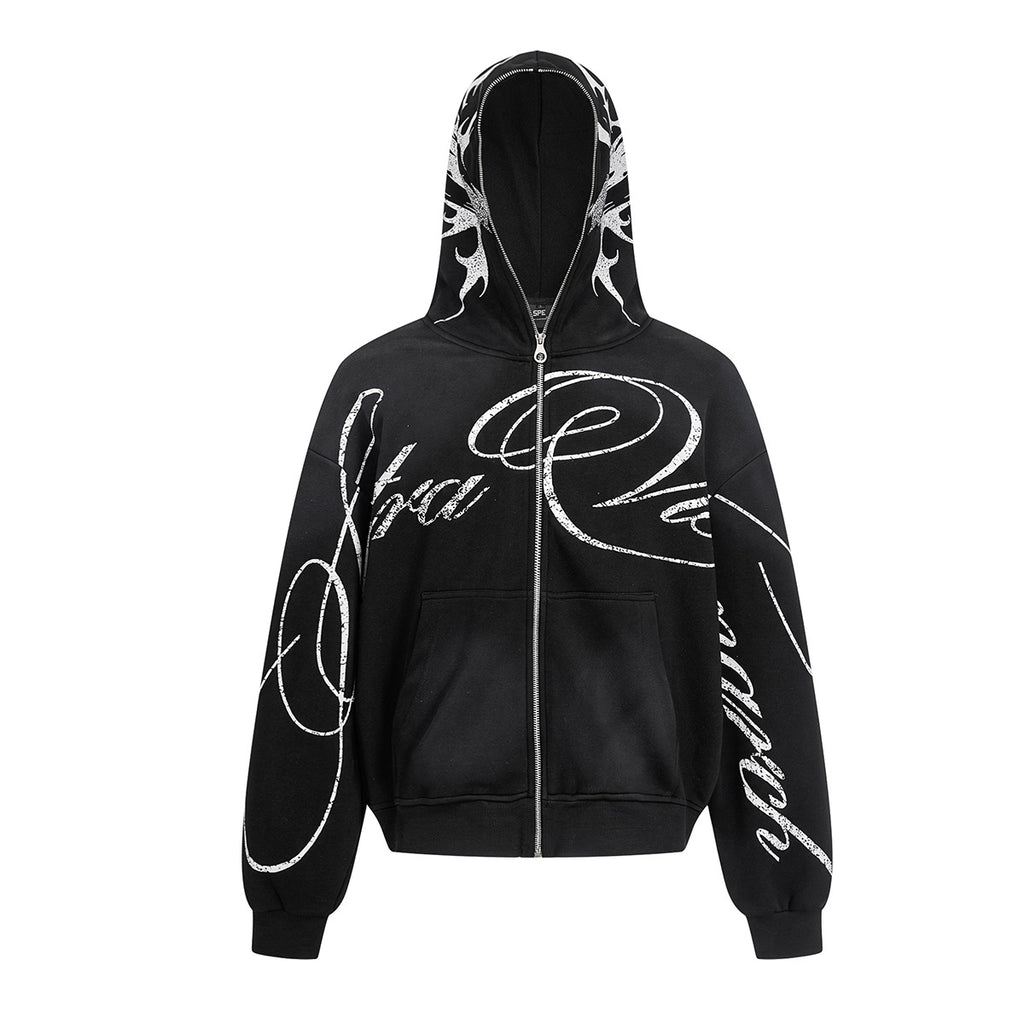 Graffiti cardigan zipper hoodie for men