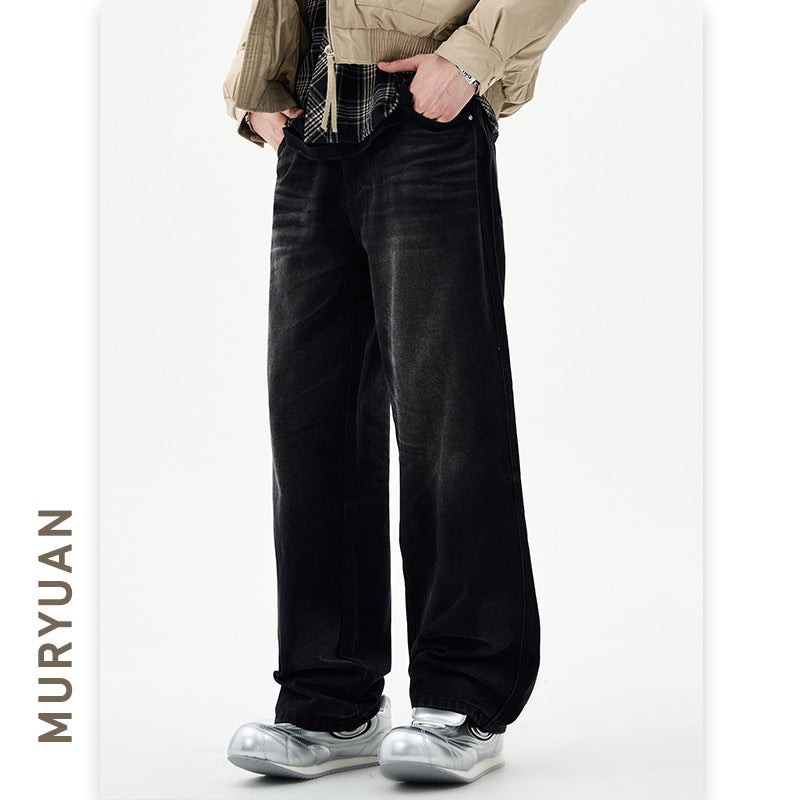 Heavyweight Washed Black Denim Pants for Men