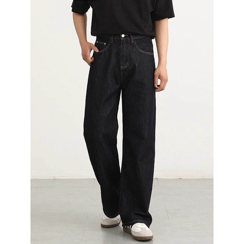Relaxed Fit Denim Pants for Men with Visible Stitching