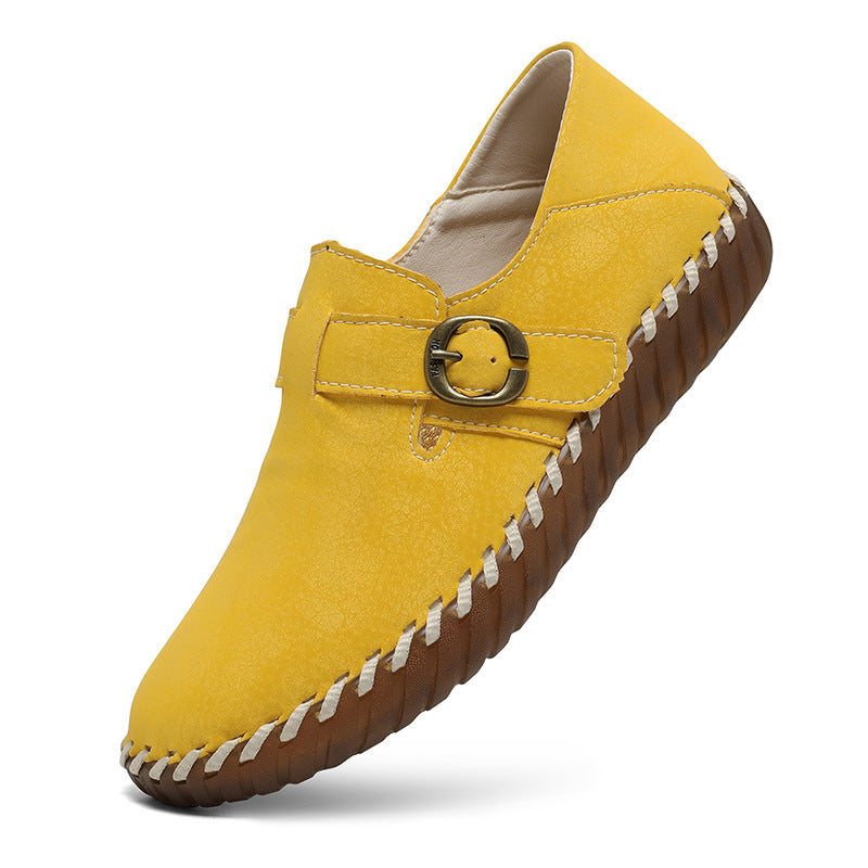 Soft Surface Top Layer Cowhide British Style Birkenstock Single Shoe Stitched Korean Version Comfortable Genuine Leather Women's Shoes