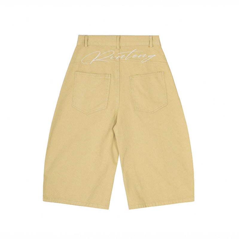 Washed denim cropped pants for men