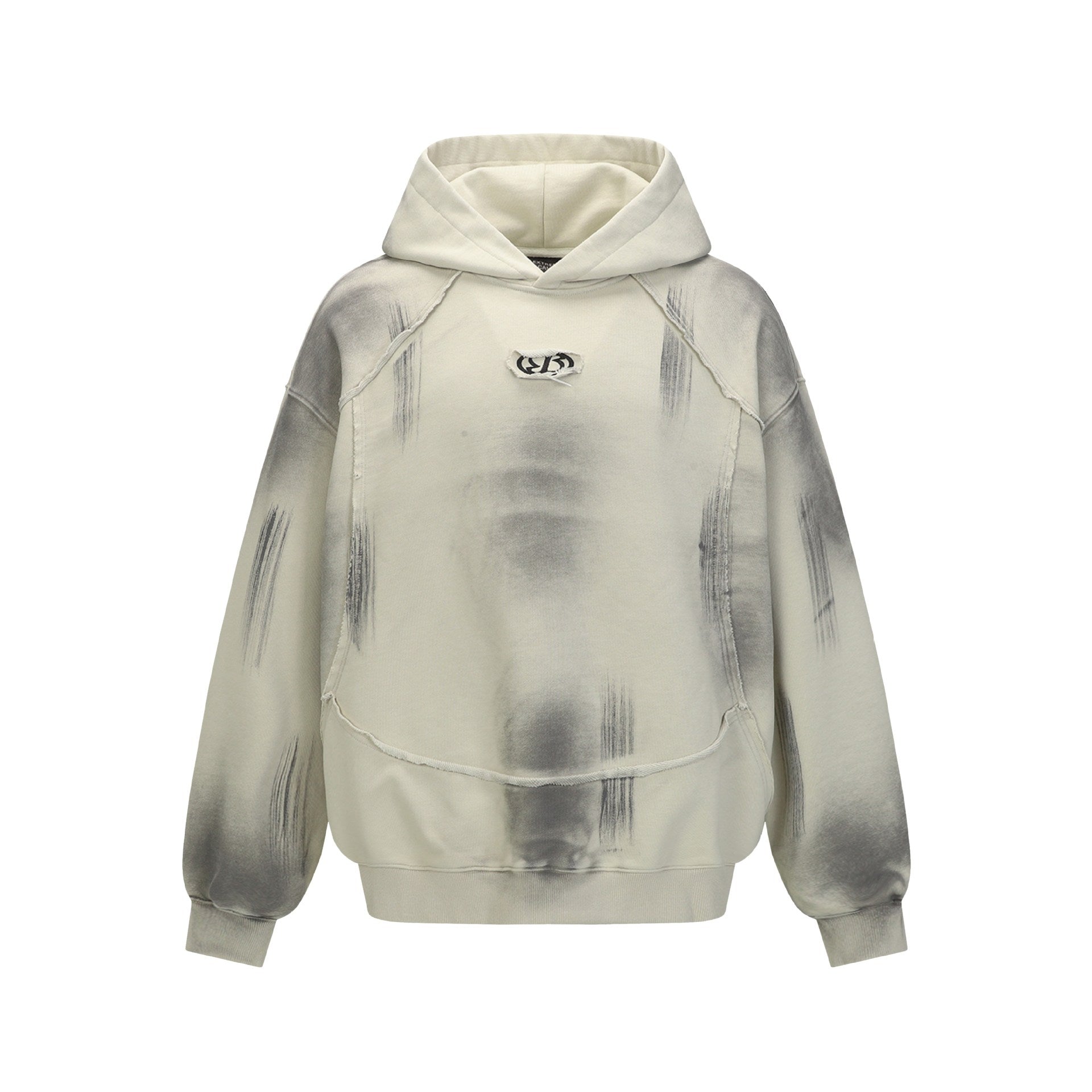 Hairy edge washed and spray dyed hoodie