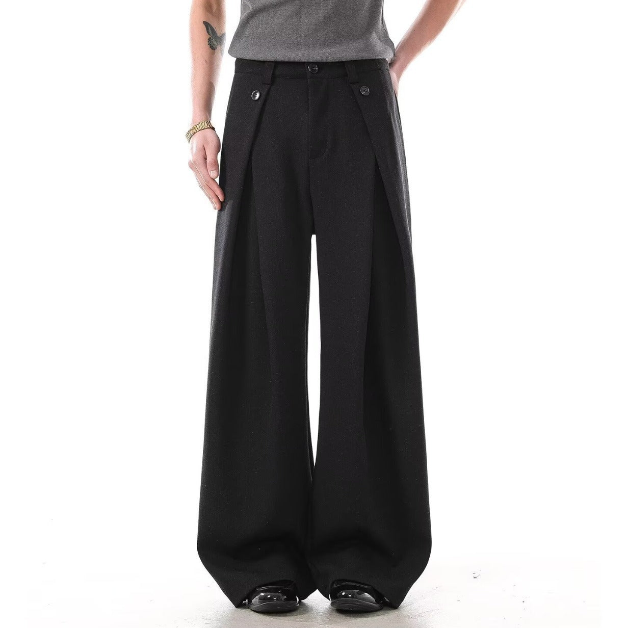 Double Pleat A-Line Casual Trousers for Men