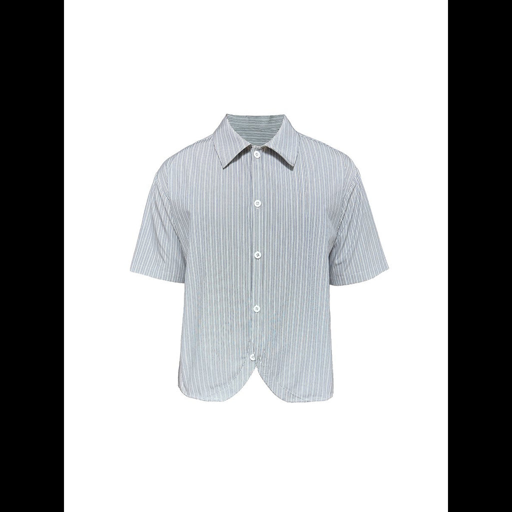 Curved Hem Striped Short Sleeve Shirt for Men