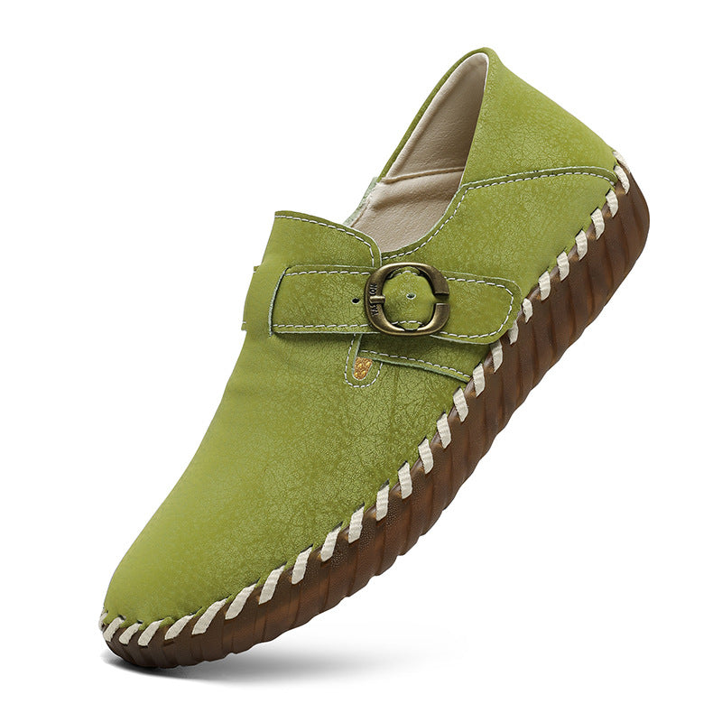 Soft Surface Top Layer Cowhide British Style Birkenstock Single Shoe Stitched Korean Version Comfortable Genuine Leather Women's Shoes