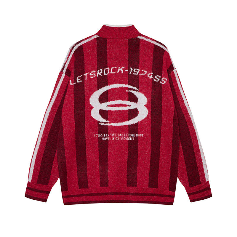High neck striped sweater for men