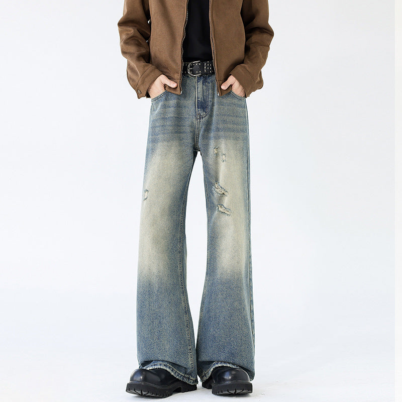 Style Ripped Flared Denim Pants for Men