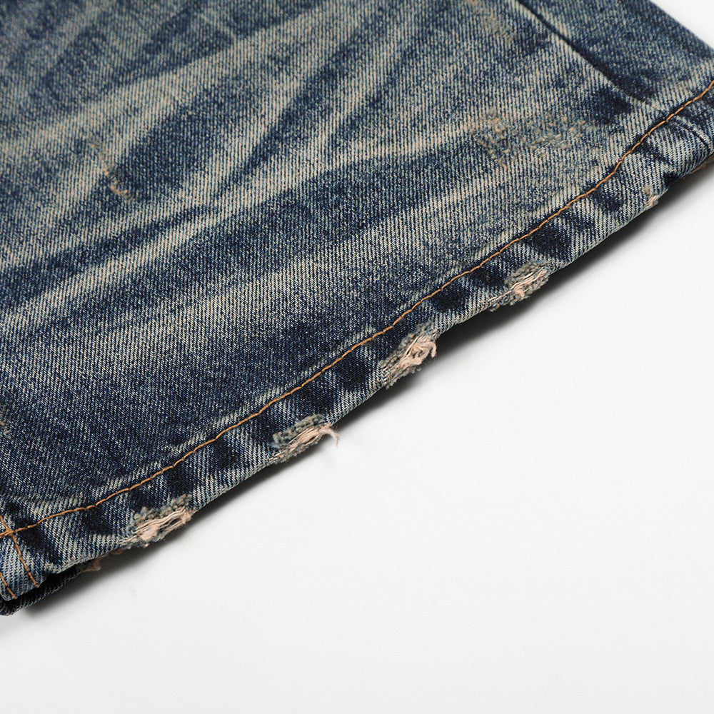 Wear and tear denim wide leg pants for men
