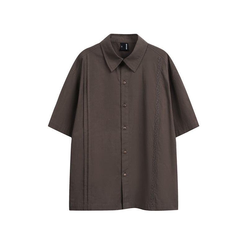 Ethnic Pattern Embroidered Short Sleeve Shirt for Men