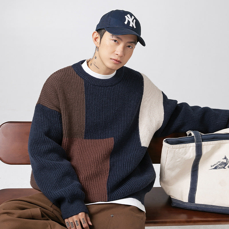 Color block splicing sweater for men