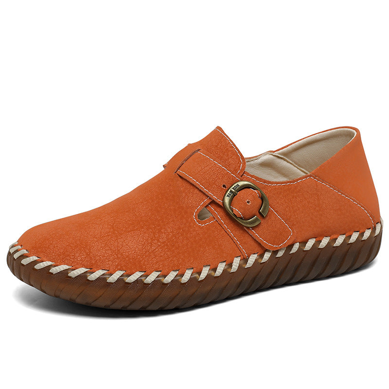 Soft Surface Top Layer Cowhide British Style Birkenstock Single Shoe Stitched Korean Version Comfortable Genuine Leather Women's Shoes