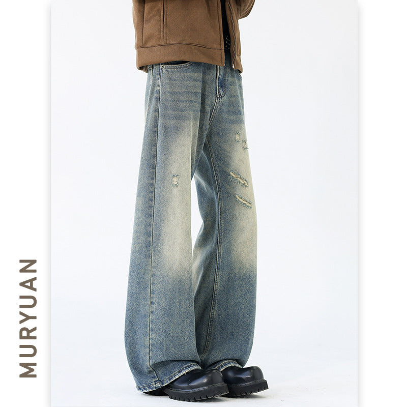 Style Ripped Flared Denim Pants for Men