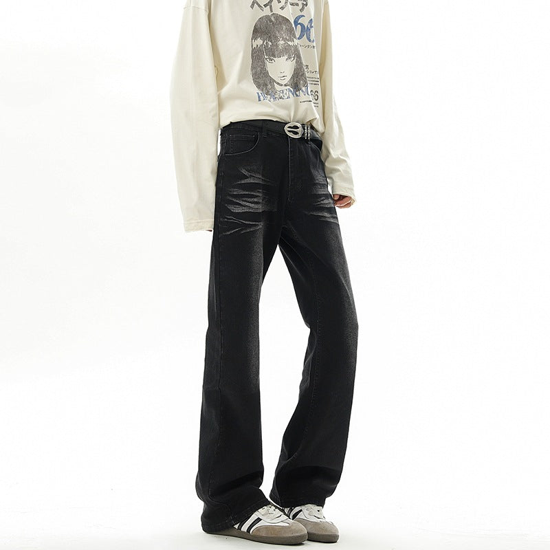 Washed Lightning Pattern Denim Pants