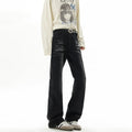 Washed Lightning Pattern Denim Pants