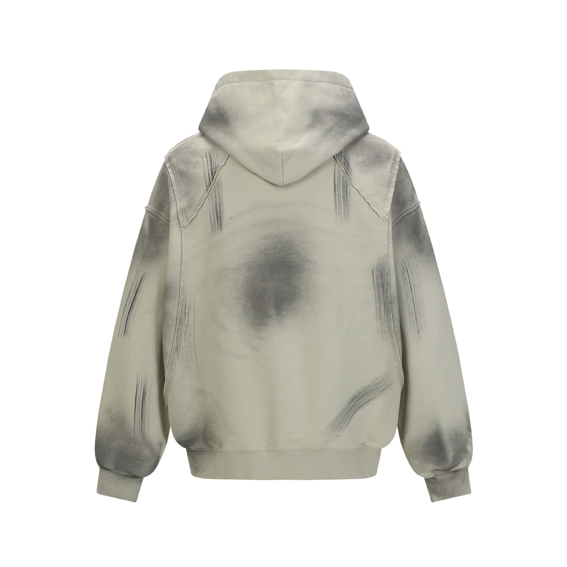 Hairy edge washed and spray dyed hoodie