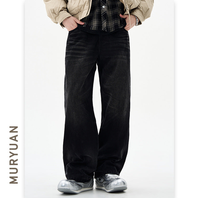 Heavyweight Washed Black Denim Pants for Men
