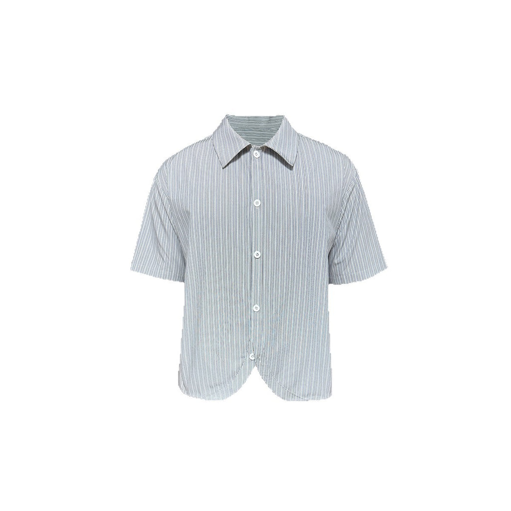 Curved Hem Striped Short Sleeve Shirt for Men