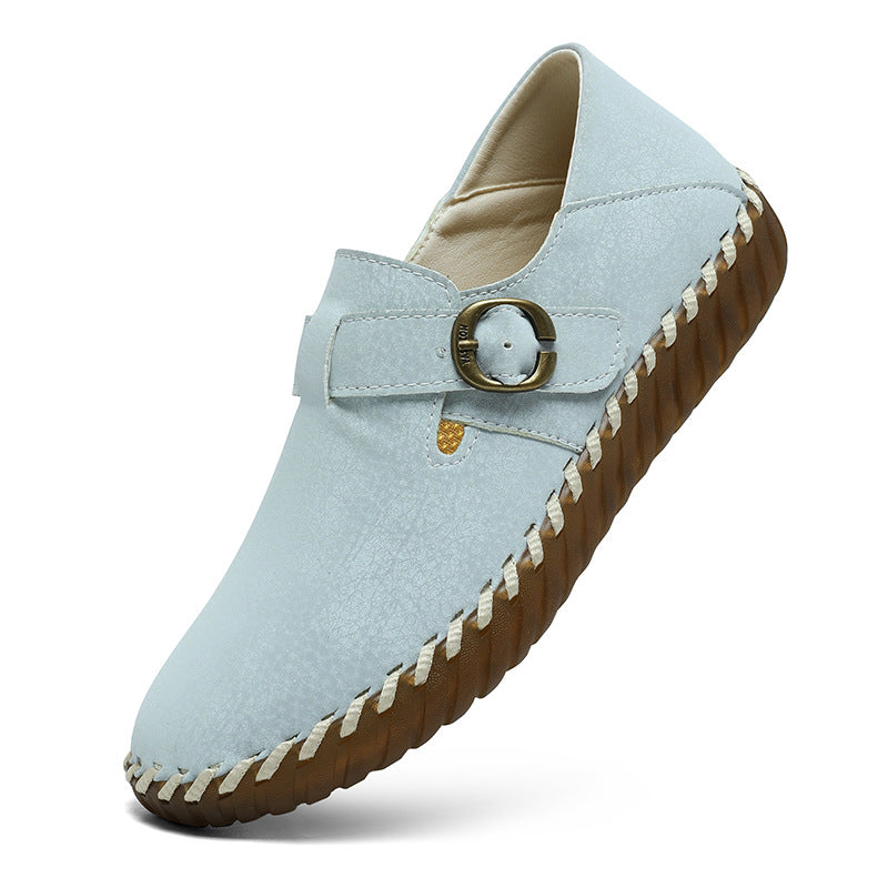 Soft Surface Top Layer Cowhide British Style Birkenstock Single Shoe Stitched Korean Version Comfortable Genuine Leather Women's Shoes