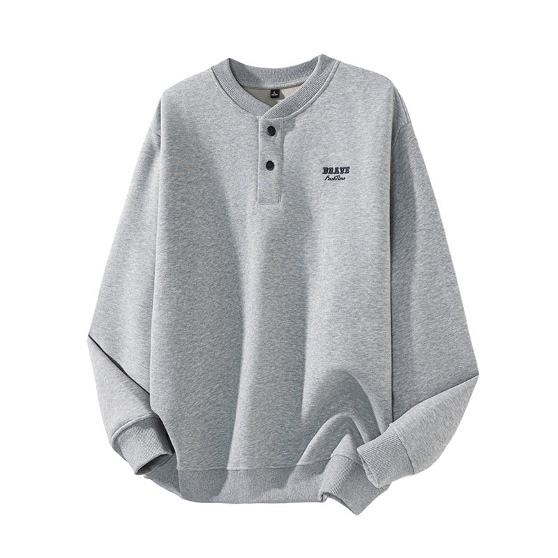 Embroidery Henley Neck Sweatshirt for Men