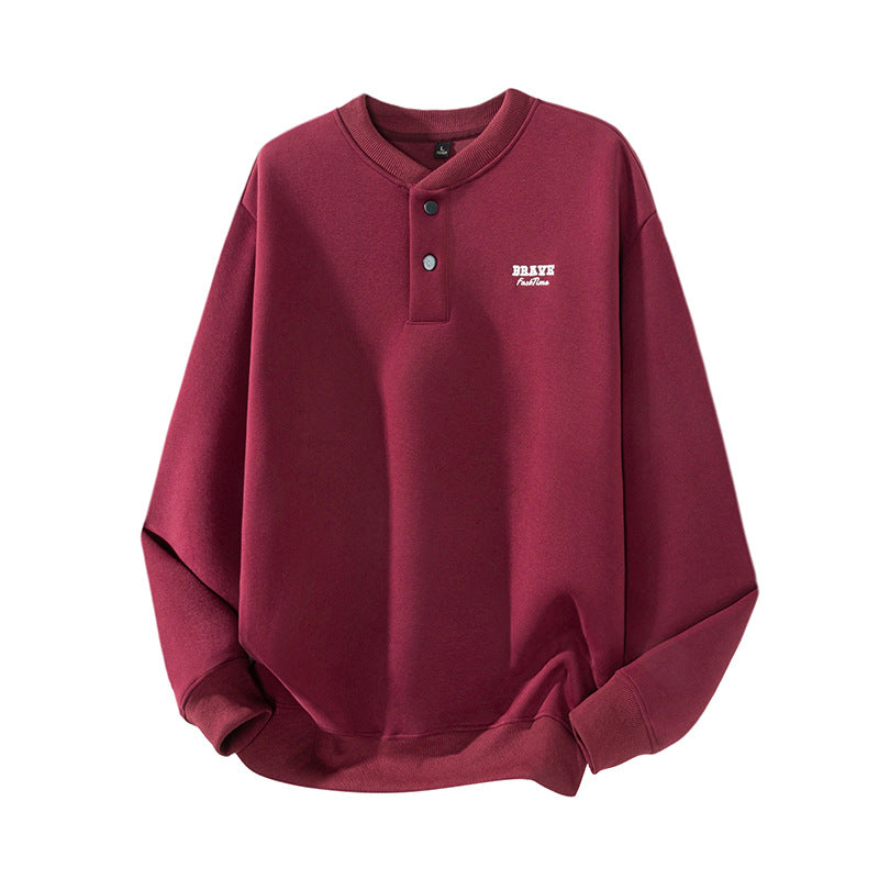 Embroidery Henley Neck Sweatshirt for Men