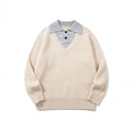 Minimalist Design Two-in-One V-Neck Color-Blocking Knit Sweater