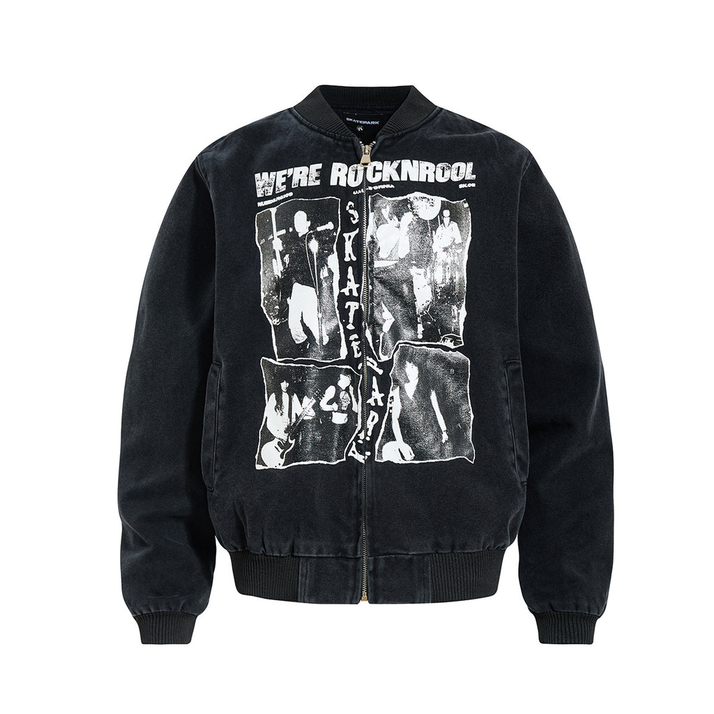 Washed canvas baseball jacket for men