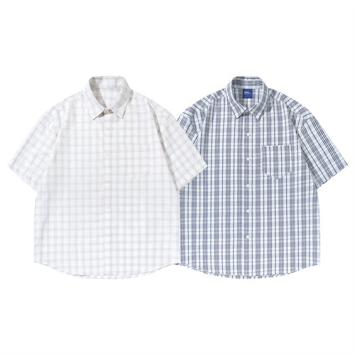 Casual Loose Checkered Short Sleeve Shirt for Men