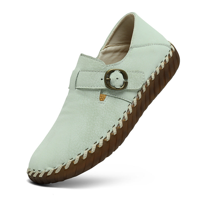 Soft Surface Top Layer Cowhide British Style Birkenstock Single Shoe Stitched Korean Version Comfortable Genuine Leather Women's Shoes