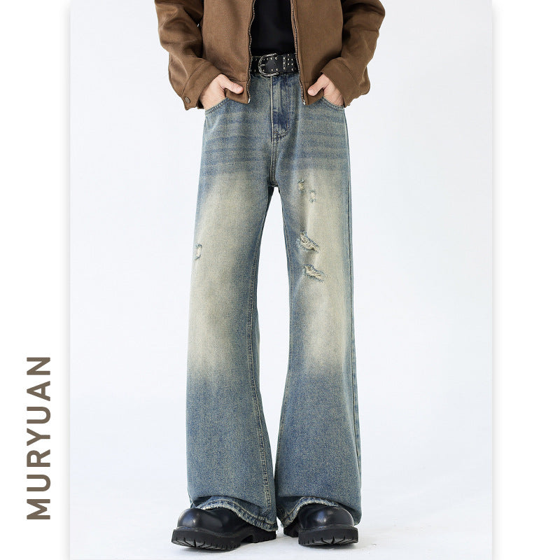 Style Ripped Flared Denim Pants for Men