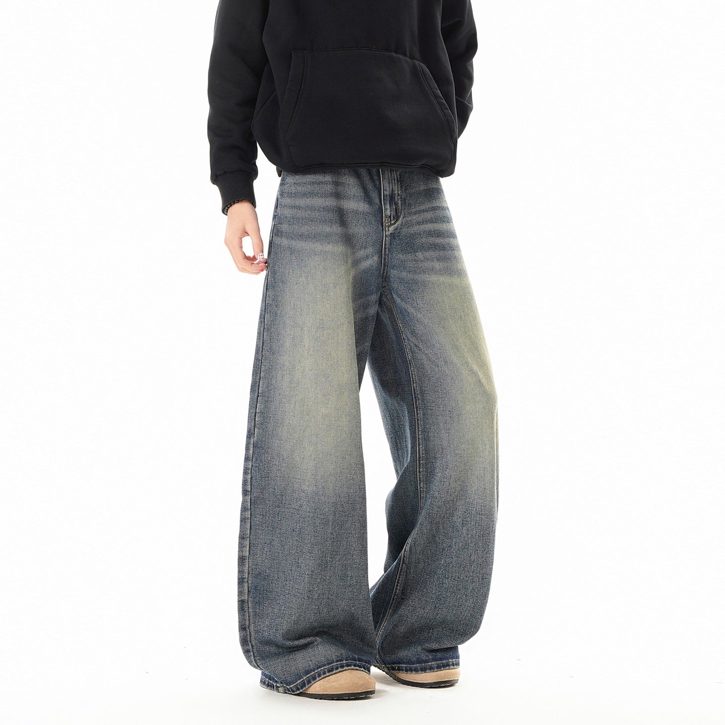 Texture Washed Knife-Edge Denim Pants Men