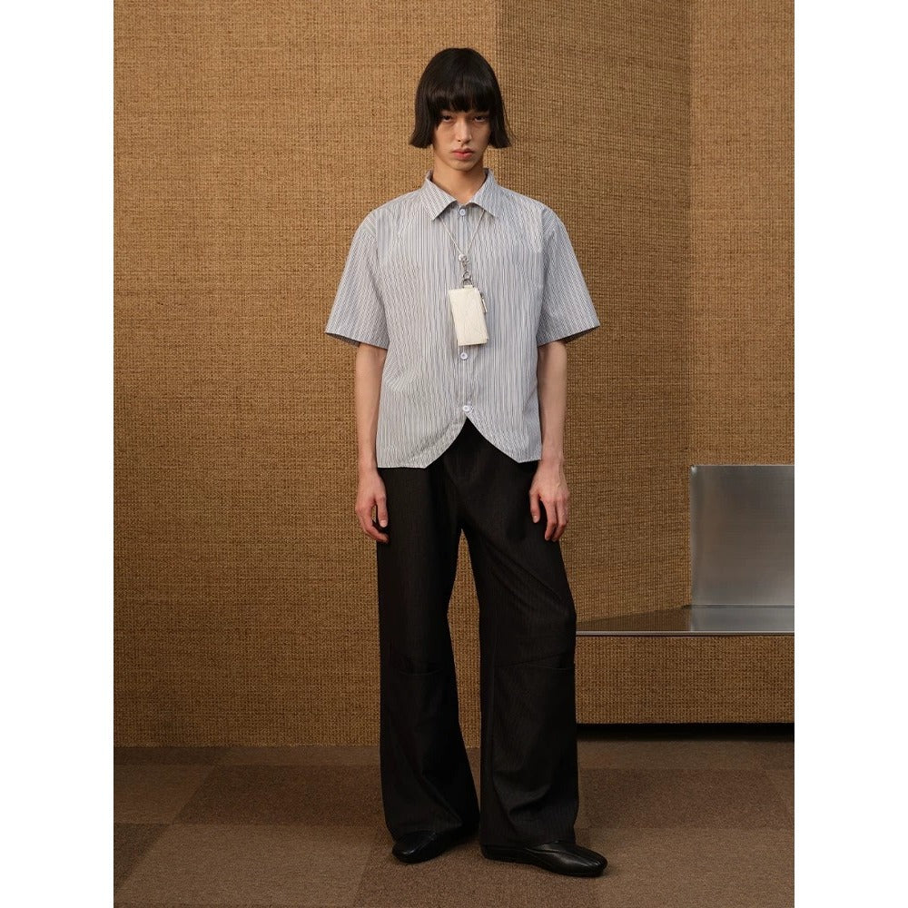 Curved Hem Striped Short Sleeve Shirt for Men