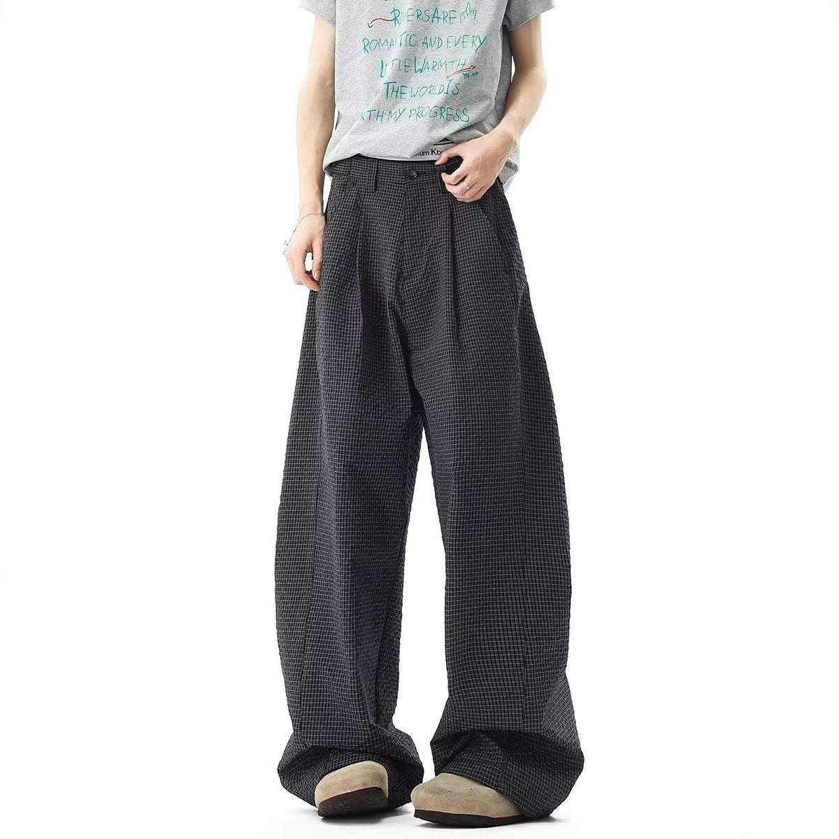 Classic Black Plaid Casual Pants for Men and Women